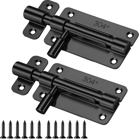 Set mit 2 Türschlössern aus schwarzem Edelstahl – Innentürschlösser – Edelstahlbolzen mit Schrauben – Sicherheitsschlösser – Geeignet für Badezimmer, Küchen und Gärten