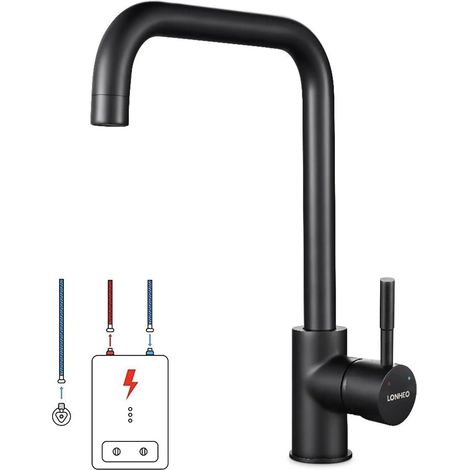 Niederdruck Armatur Küche Schwarz, Küchenarmatur Niederdruck Wasserhahn Küche Armatur, 360° drehbare Mischbatterie Küche Edelstahl Spültischarmatur Niederdruck für Boiler oder Untertischgeräte (1/5)