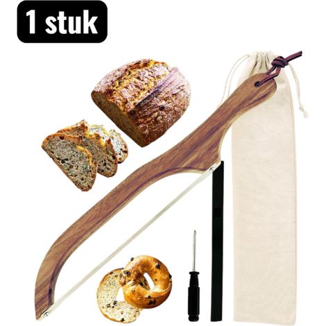 1 pièce - Couteau à pain - Couteau à pain professionnel avec manche en bois - Scie à pain pour baguettes et pain frais, lame incurvée pour des tranches parfaites et sans miettes, conception anti-pliur (1/5)