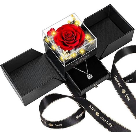 Boîte Cadeaux Acryl - Rose Préservée Éclairée LED Fleur Bijoux Boîte - Boîte Cadeaux Rose - Double Porte - Anniversaire Saint-Valentin Cadeau (1/4)