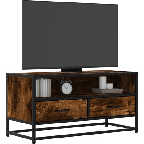 TV-Schrank Räuchereiche 80x34,5x40 cm Holzwerkstoff und Metall