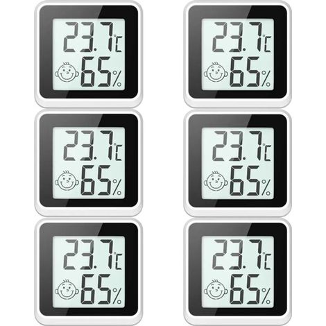 Set di sei mini termometri e igrometri digitali per uso interno per misurare temperatura e umidità - Crezuo