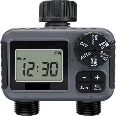 Programmatore Irrigazione 2 Zone con Filettatura G – Timer Automatico Impermeabile per Sistema a Goccia – Design Compatto e Resistente – Ideale per Giardino e Prato (1/4)