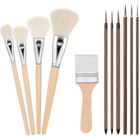 Ensemble de 11 outils pour émailler la céramique : pinceaux en bois de différentes formes, pour étudiants, artistes et adultes. (1/5)