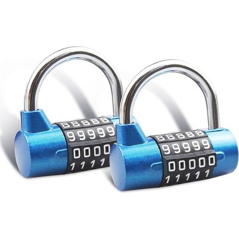 Cadenas à combinaison à 5 chiffres, cadenas de gym, cadenas à combinaison remplaçable, convient aux casiers scolaires, boîtes à outils, clôtures, bleu (lot de 2) (1/5)