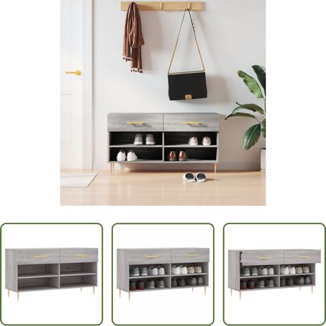 vidaXL Bois d'ingénierie - Banc à chaussures sonoma gris 102x35x55 cm bois d'ingénierie (1/5)