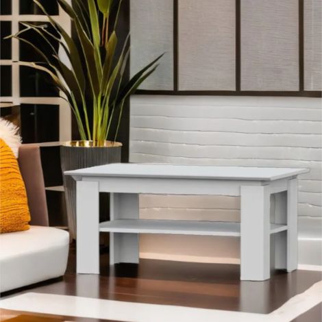 Table basse Sola - Blanc - Étagère supplémentaire - Largeur 90 cm, Hauteur 55 cm, Profondeur 43 cm (1/4)