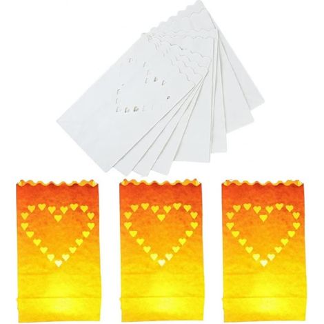 Set di 10 sacchetti di carta ignifughi, bianchi, a forma di cuore, ideali per decorazioni natalizie, matrimoni e compleanni.