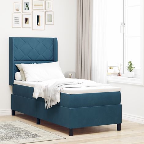 vidaXL Box Spring Bed with Mattress & LED Dark Blue 80x200 cm Velvet (1/5)