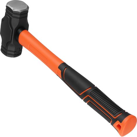 Massette de 2000 g avec manche en fibre de verre, marteau de 2 kg avec poignée antidérapante de 24 cm de long, tête en acier forgé en acier à haute teneur en carbone, marteau ambulant (1/5)