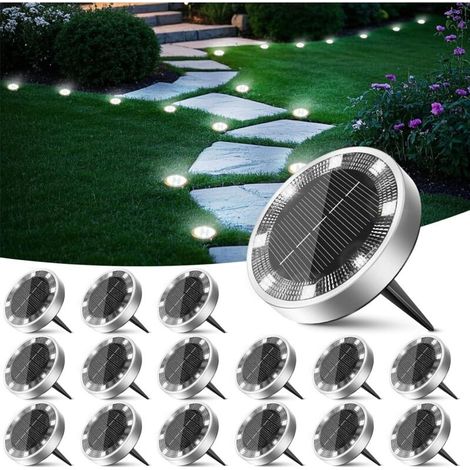 Lampe Solaire Au Sol Jardin Lot de 16, Lumiere Solaire Exterieur 8 LED, Étanche Spot Solaire Extérieur, Eclairage Solar pour Terrasse Allée Chemins Pelouse Cour Outdoor Garden, Blanc Froid (1/5)