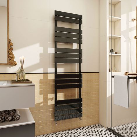 Acezanble Black Flat Panel Heated Towel Rail Bathroom Ladder Radiator 1600 x 450mm