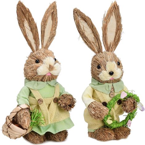 2 Osterhasen-Ornamente, rustikales Hasenpaar, Frühlingsdeko für Zuhause und Partys, 35 cm / 13,8 Zoll (1/3)