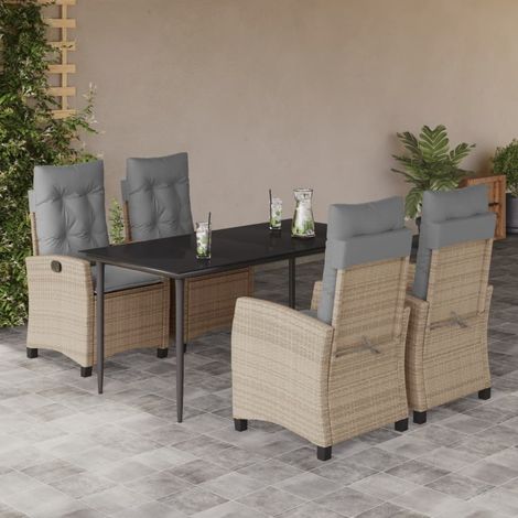 Set comedor de jardín 5 pzas con cojines ratán sintético beige vidaXL (1/5)