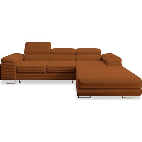 Canapé d'angle droit convertible Alphonso velours côtelé Terracotta (1/5)