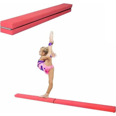 Poutre gymnastique pliable Briques de yoga poutre d'équilibre antidérapante 2,1 m pour Enfants Débutants et Gymnastes Professionnels en Faux suède daim 210x10x6,5cm Rouge