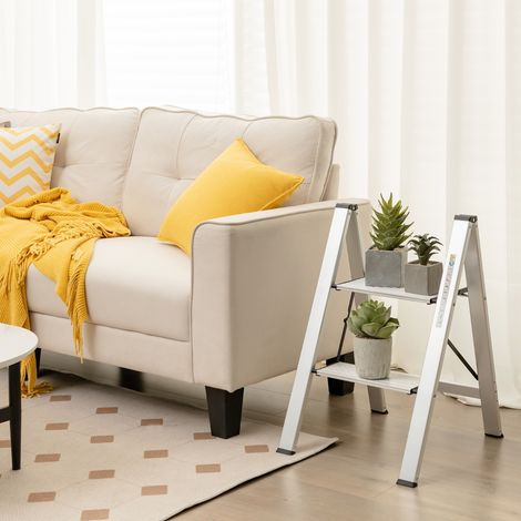 Marchepied Pliable 2 Marches en Aluminium Escabeau Portable avec Plateforme Large Marche Antidérapante Pieds en Caoutchouc Charge 150KG CW3134 Maison Chic (1/3)
