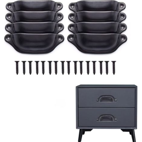 Lot de 8 Poignées Coquillage pour Meuble, Tires de Tiroir en Forme de Coquille Noire, Longueur 98 mm (Entr'axe 83 mm), Poignées pour Cuisine, Armoire, Commode et Mobilier (1/5)