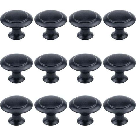 Lot de 12 boutons ronds de 2,5 cm de diamètre, matériel d'armoire noir plat avec vis de montage (1/3)