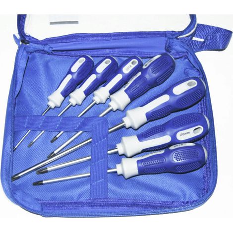 SET CACCIAVITI CACCIAVITE TORX 7 PZ FORO BORSELLO CUSTODIA PHINX T8 T27 blu