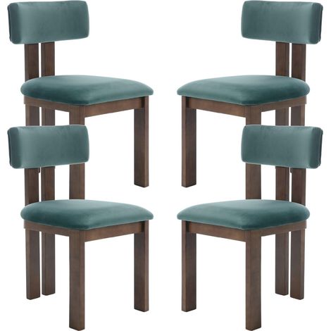 Wahson Dining Chairs Set of 4 in Velvet Soft Padded Retro Rustic Kitchen Chairs with Wood Frame for Living Room Restaurant, Green