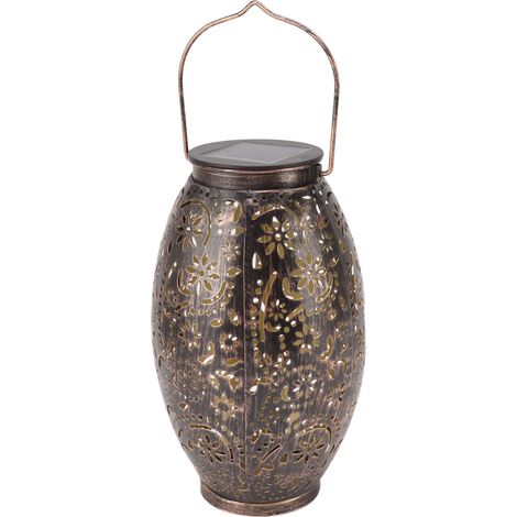Lanterne solaire suspendue en forme de chrysanthème creux, lampe d'ombre rétro pour jardin, lampe solaire extérieure étanche en métal décoratif (1/5)