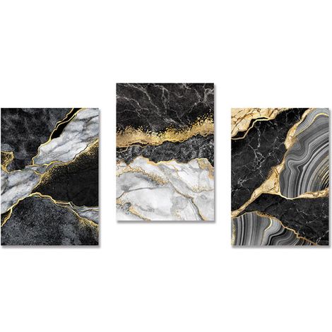 Art mural abstrait noir blanc toile peinture mosaïque de marbre avec des veines d'or affiches imprime photo murale pour salon décor 30x40cm × 3,T-Audace (1/5)