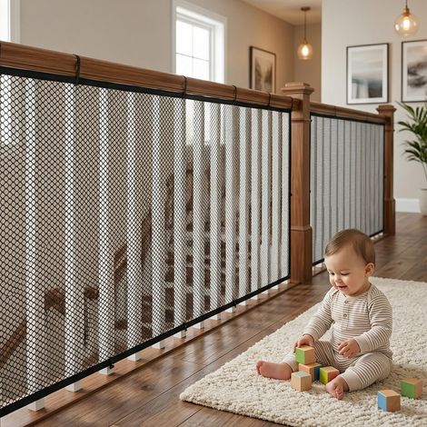 Filet de Sécurité Enfant, Grillage Escalier Sécurité Bébé, Filet de Protection Balustrade Rideau de Protection pour Escalier et Balcon pour Enfant Chat Chien (2, Noir, 300 90cm) (1/5)