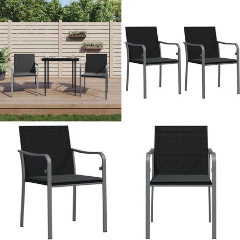 vidaXL Garden Chairs with Cushions 2 pcs Black 56x59x84 cm Poly Rattan (1/5)