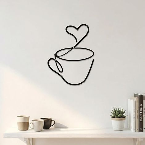 Décoration Murale Minimaliste en Métal Noir Panneau de Café en Fer 21cm×16cm avec Motif Cœur Moderne pour Cuisine (1/5)
