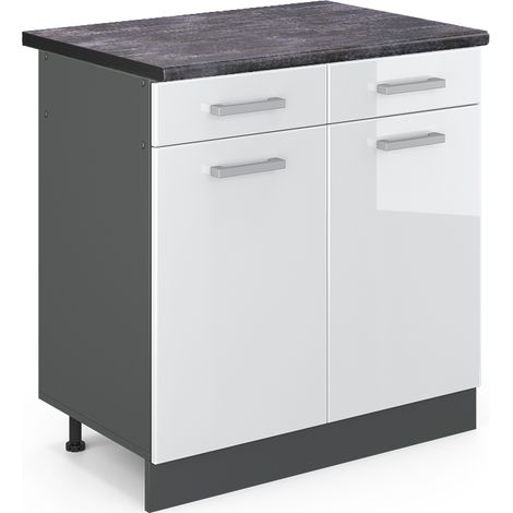 Meuble cuisine R-Line, Blanc Haute brillance, 80 cm , PT Anthracite, Vicco