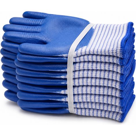 Striped non-slip nitrile work gloves 12 pairs (1/5)