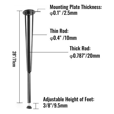 Pieds de table en métal en épingle à cheveux - 71 cm