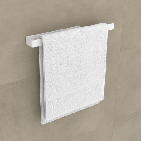 Toallero Adhesivo de baño fabricado en acero y acabado blanco mate Peso máx.: 2kg Medidas 39x3x7cm Incluye adhesivo extra fuerte y tornillos para que elijas como fijarlo a la pared - (1/5)