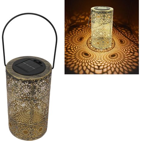 Lampe de cour solaire, lanterne de projection LED en fer forgé creux, éclairage décoratif pour jardin et pelouse (1/5)