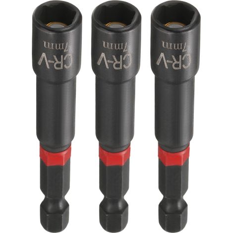 3pcs Magnétique Douille 7mm 1/4" Tige Hexagonale 3" (65mm) L Noir (1/5)