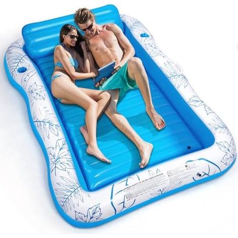 Lettino gonfiabile da piscina per adulti, grande lettino galleggiante da spiaggia con portabevande (1/5)