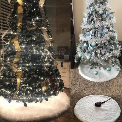 Jupe de sapin de Noël, Décorations pour sapins de Noël, Décorations de fête de Noël, Tapis en fausse fourrure blanche, 90cm (1/4)