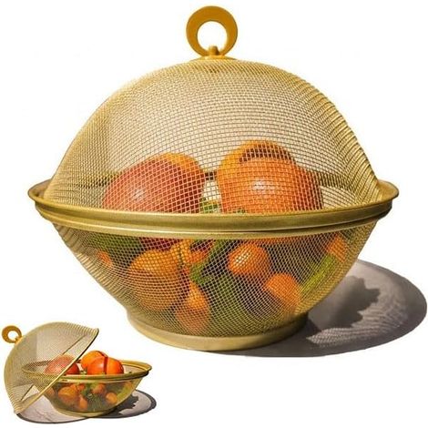 Corbeille à Fruits avec Couvercle Anti-Moucheron - Panier à Fruits Anti-Insectes et Anti-Mouches pour Comptoir de Cuisine, Design Élégant et Aéré (Or) (1/5)
