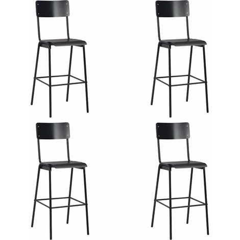 vidaXL Taburetes de cocina 4 uds madera contrachapada y acero negro (1/5)