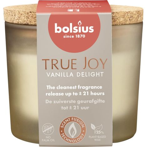 Bolsius Duftkerze True Joy Vanilla Delight 7 cm im Glas mit Korkdeckel Duftkerze