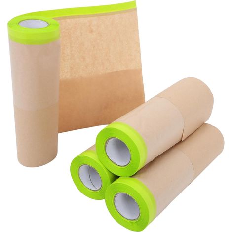 Lot de 4 Rouleaux de Film de Masquage en Papier Kraft 30 CM X 12 M Feuilles de Protection pour Peinture Film Anti-Poussière pour Voiture Meubles et Sols Papier Kraft Lavable (1/5)