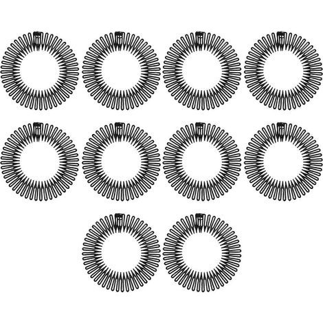 Lot de 10 peignes extensibles circulaires, serre-têtes, peignes ronds en plastique flexible-11.50X11.00X0.20CM-Black (1/4)