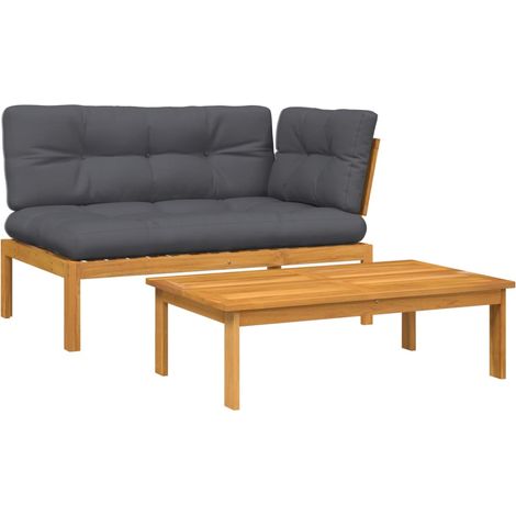Set de sofás de palets de jardín y cojines 2 pzas madera acacia vidaXL (1/5)
