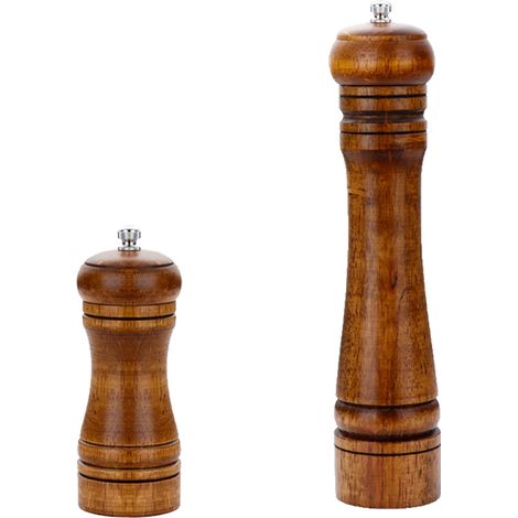 Moulin à Sel et à Poivre en Bois - Mécanisme en Céramique Haute Pression - Ajustable Fin/Epais - Pour Cuisine Intérieure et Extérieure - Lot de 2 (1/5)