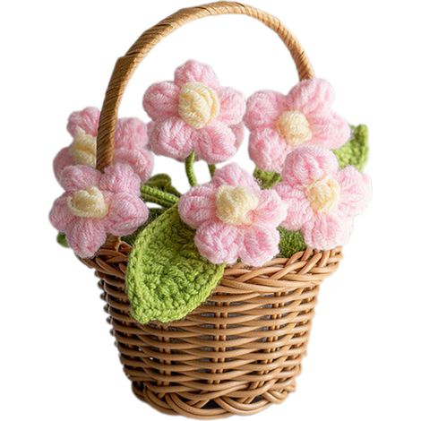 Fleur Crochetée Artisanale en Pot - Rose Pétales Délicates Décor Bureau Naturel Fleur Conservée (Hauteur 15 cm) (1/4)