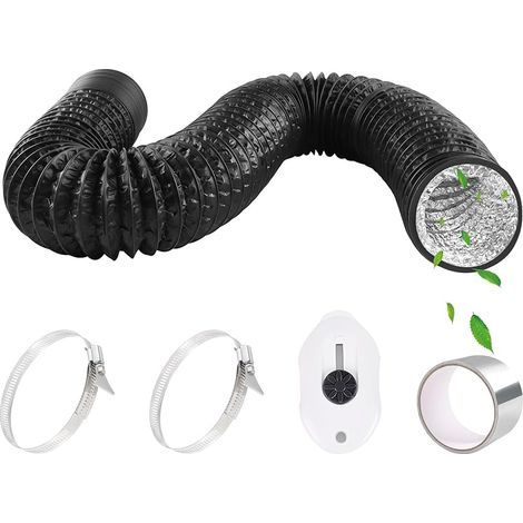 Tuyau D'évacuation D'air Flexible Ø 80mm 2,5m Tuyau de Ventilation en Aluminium avec Ruban Aluminium 50mm x 5m et 2 Colliers de Serrage pour Climatisation Déshumidificateur Sèche-linge - Noir (1/5)