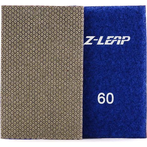 Diamond Mini feuille de papier abrasif galvanisé avec crochet et boucle arrière en nylon pour polissage à la main du verre, de la porcelaine et de la céramique, grain 60 (1/5)