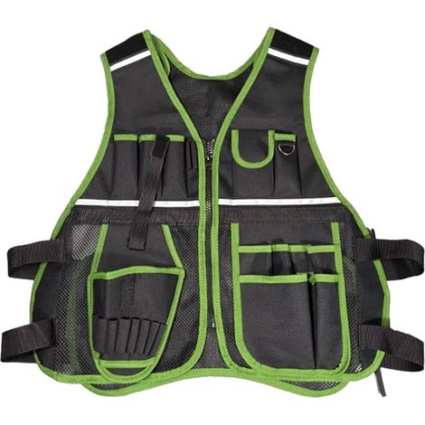 Gilet porte-outils, électricien, résistant, tissu 600D, gilet de sécurité respirant pour travaux de construction et CVC, multiples poches, 710 x 620 mm (1/5)
