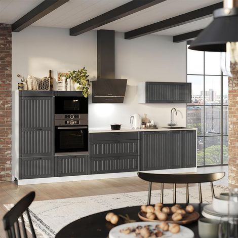 Mueble de cocina Fame-Line, Gris oscuro/Blanco, 340 cm sin encimera, Vicco (1/5)